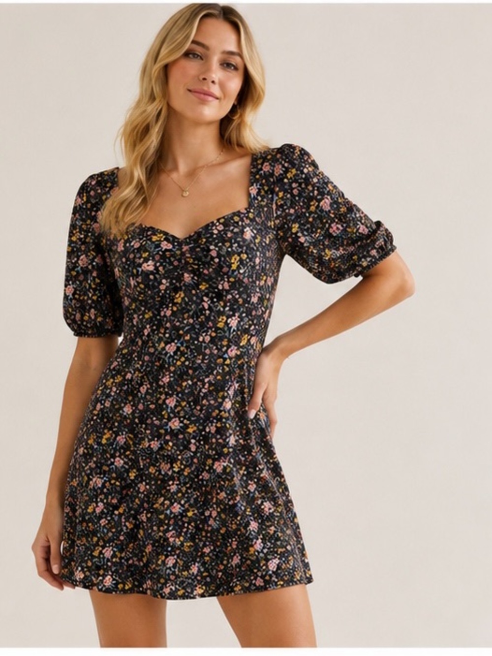 French Connection Elao Floral Puff Sleeve Mini Dress Size 4